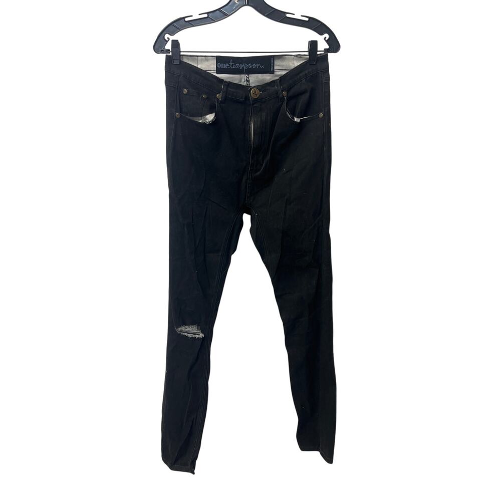 NWT One Teaspoon Sz 26 Black Ripped Knee Leopard Pocket Denim Skinny Jeans